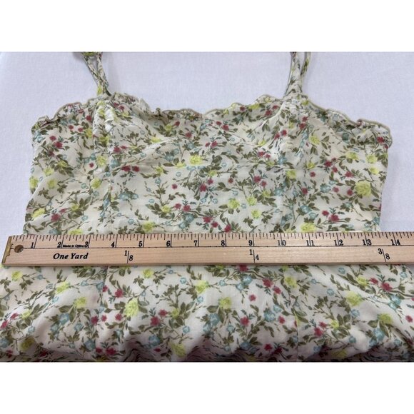 Floral Sleeveless Mini Dress Womens S Ruffled Hem Tie Shoulder Straps - Picture 10 of 12